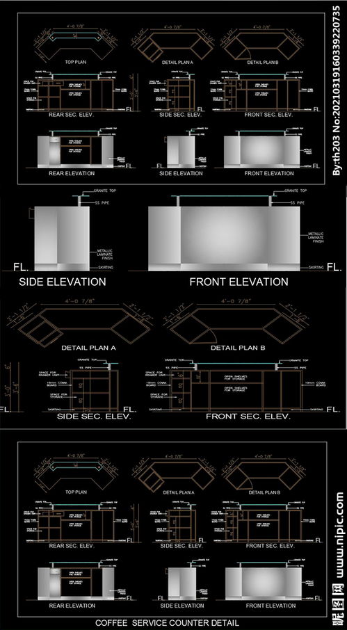 餐廳服務柜臺cad施工圖圖片